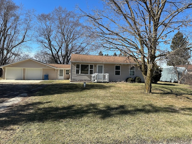 ranch-style house with driveway, central AC, and a front yard