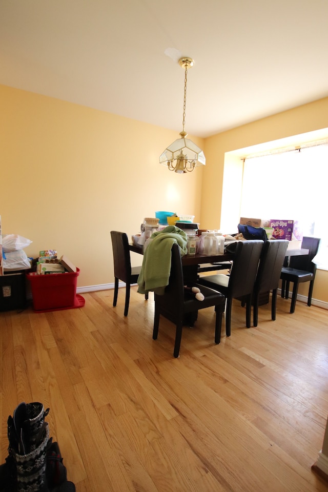 dining space with baseboards and light wood finished floors