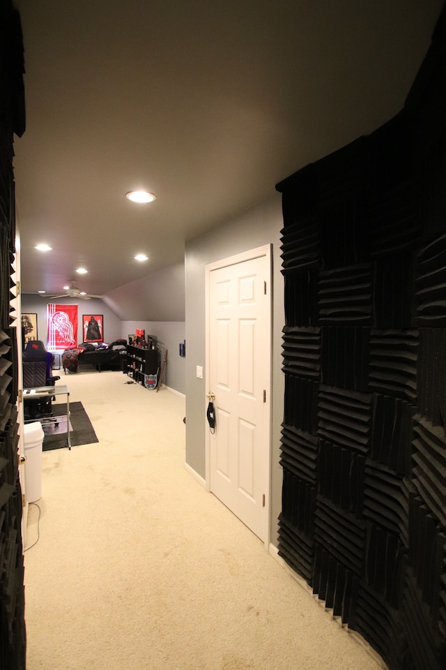 interior space featuring recessed lighting and carpet