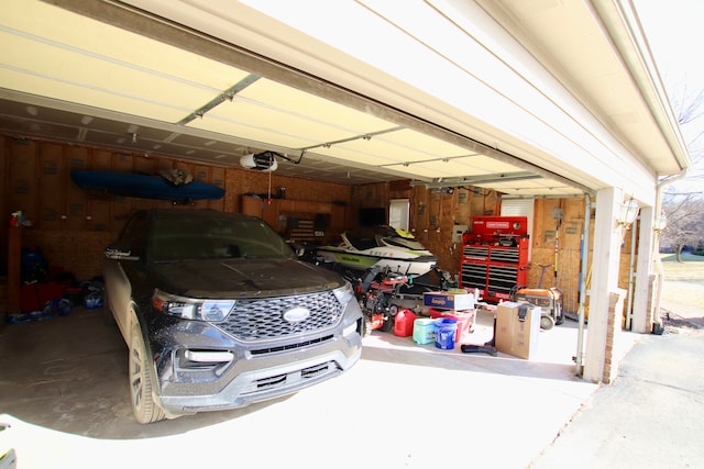 garage with a garage door opener