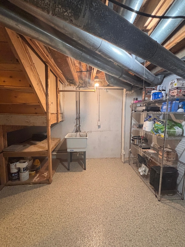 unfinished basement with a sink