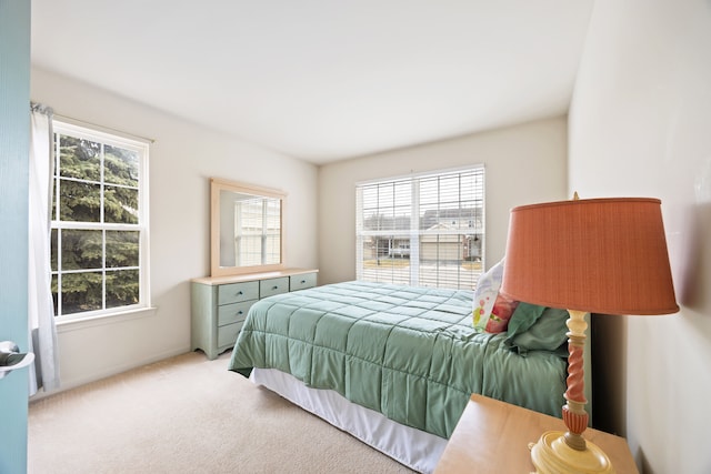 bedroom with light carpet