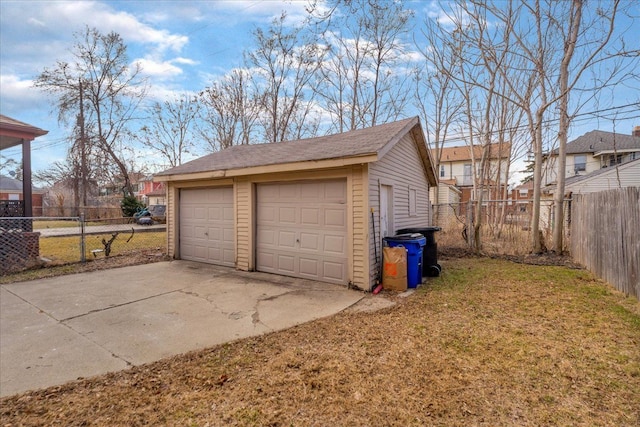 detached garage with fence