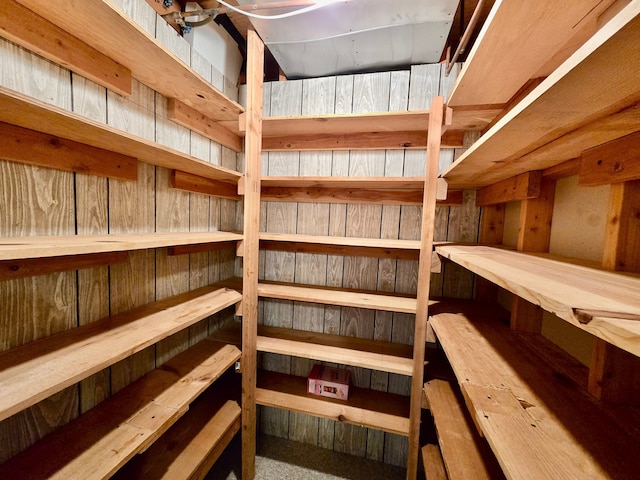 storage room with a sauna