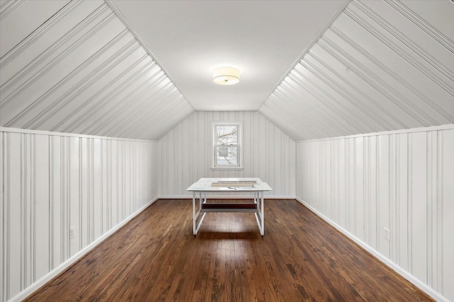 playroom featuring vaulted ceiling and wood finished floors