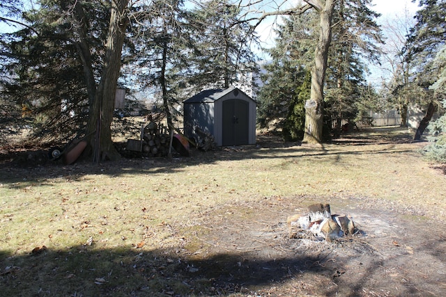 view of yard with a storage shed and an outdoor structure