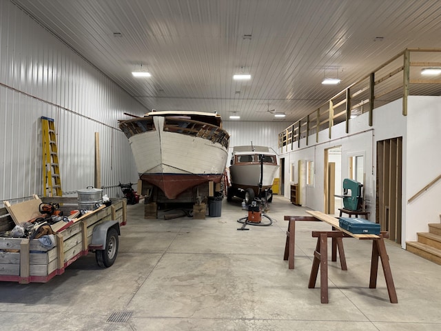 garage with metal wall