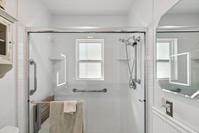 bathroom featuring a stall shower