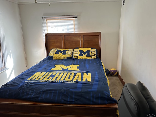 bedroom featuring carpet flooring and baseboards