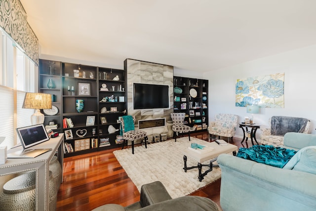 living room featuring dark wood finished floors