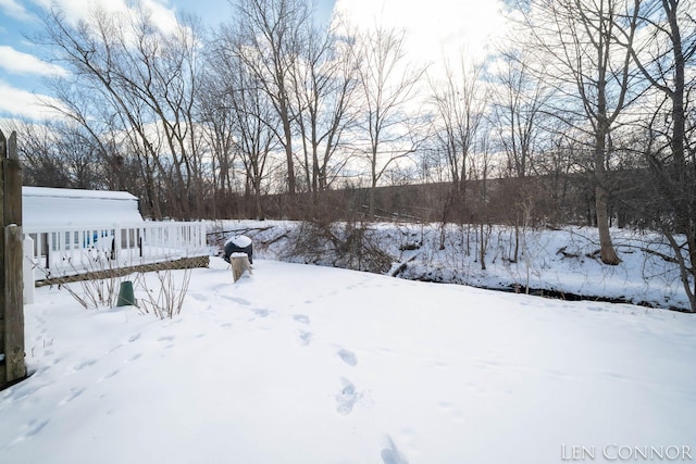 view of yard covered in snow