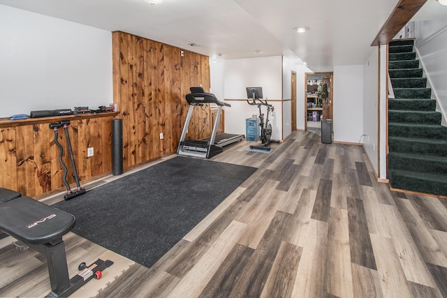 exercise area featuring wood finished floors