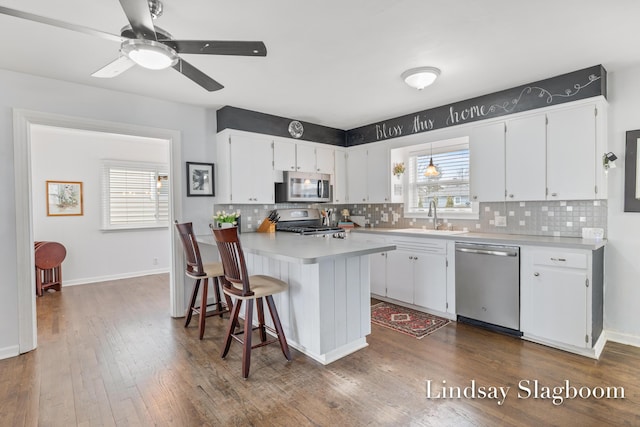 kitchen featuring light countertops, appliances with stainless steel finishes, a sink, and a wealth of natural light