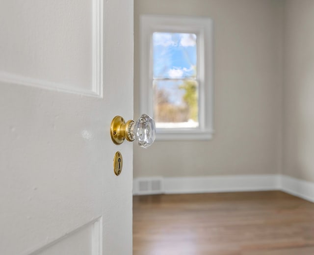 details featuring baseboards, visible vents, and wood finished floors