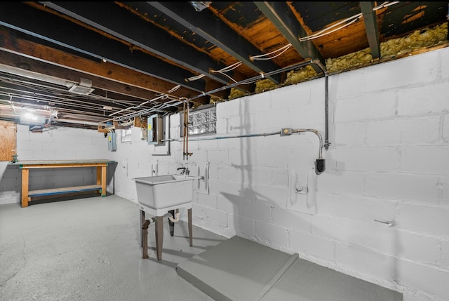 unfinished basement with electric panel
