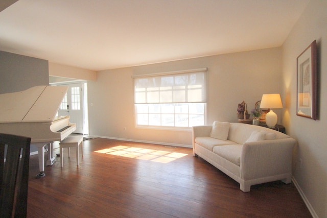 living area featuring wood finished floors, baseboards, and a wealth of natural light