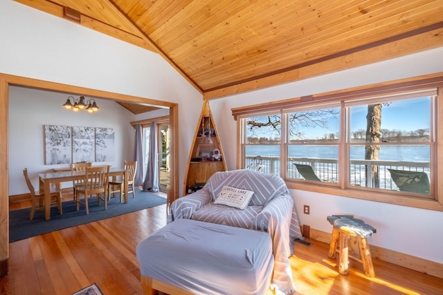 living room featuring a wealth of natural light, lofted ceiling, and wood-type flooring