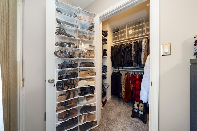 walk in closet featuring carpet