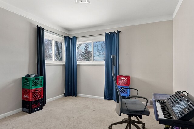 office area with baseboards and carpet floors