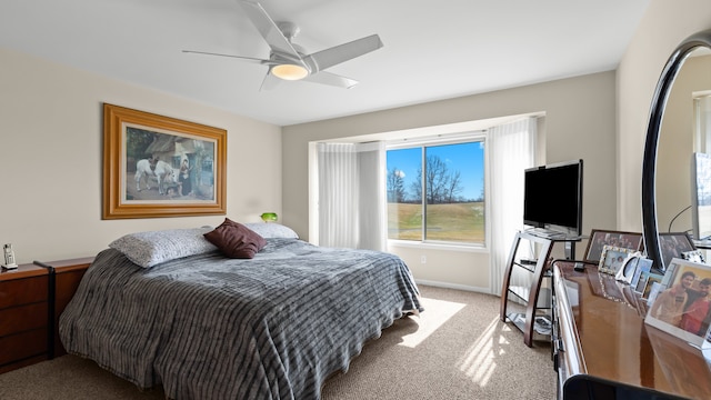 bedroom featuring carpet flooring and ceiling fan