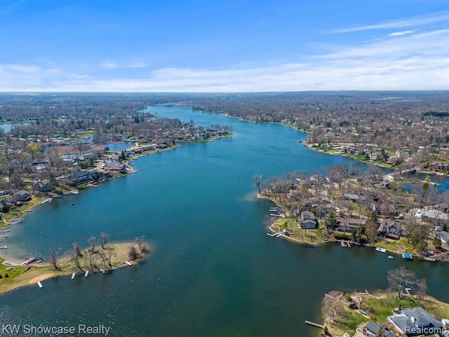 bird's eye view featuring a water view