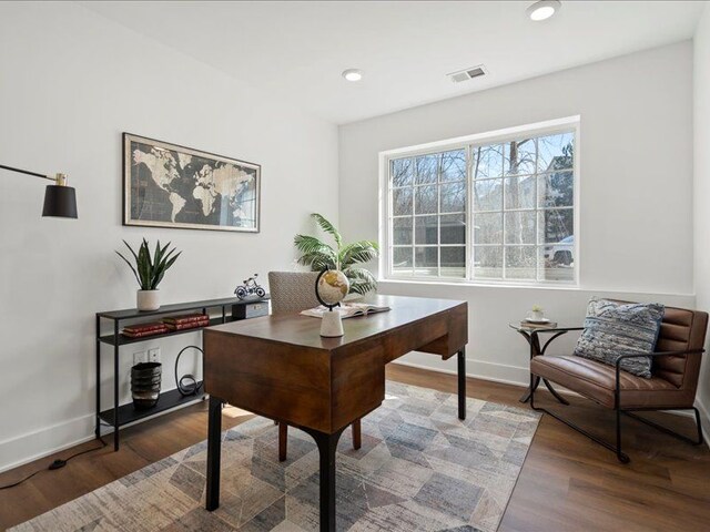 545 Village Ln, Milford, MI 48381 - home office featuring recessed lighting, visible vents, baseboards, and wood finished floors