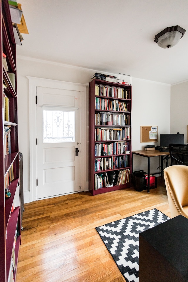 office area with wood finished floors