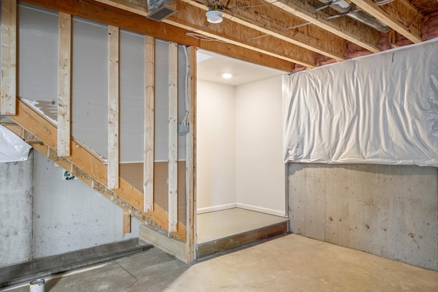 view of unfinished basement