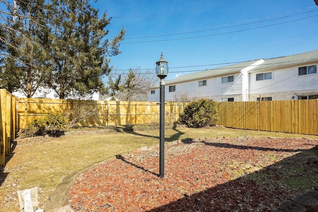 view of yard with a fenced backyard