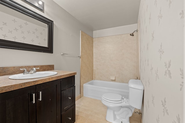 bathroom with shower / tub combination, toilet, and vanity