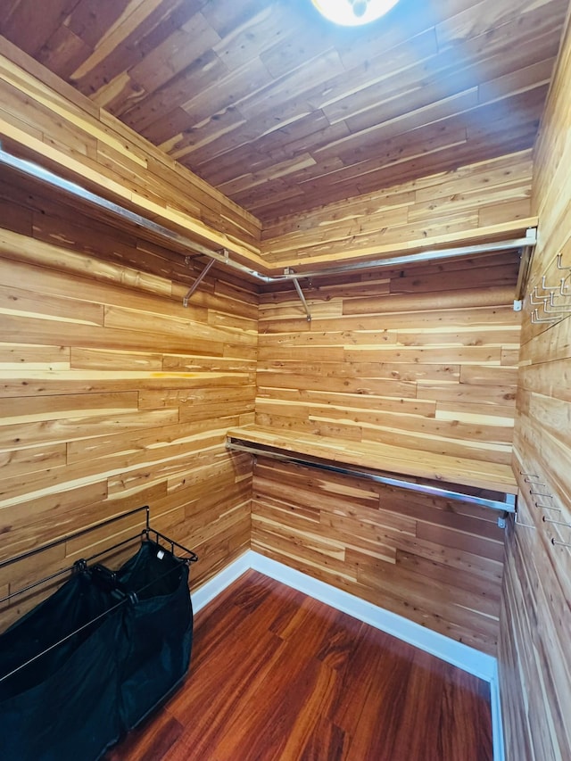 walk in closet with wood finished floors