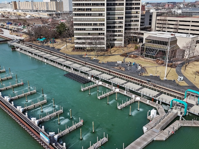 300 Riverfront Dr # 9G, Detroit, MI 48226 - birds eye view of property featuring a water view and a city view