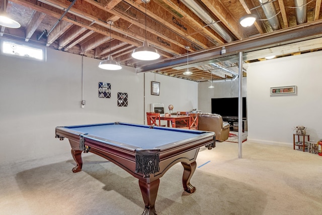 game room with billiards and carpet floors