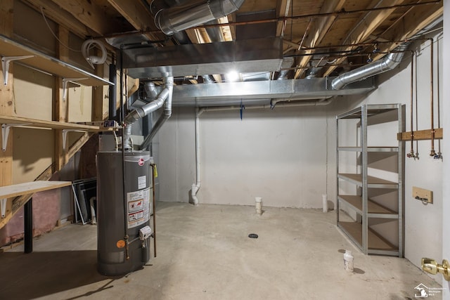 unfinished basement with water heater