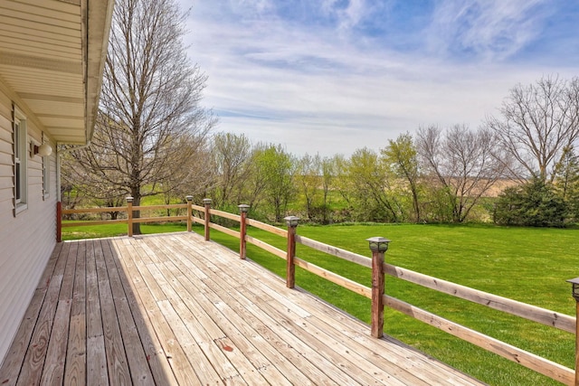 wooden deck with a lawn