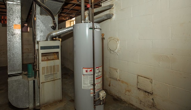 utilities featuring heating unit and gas water heater