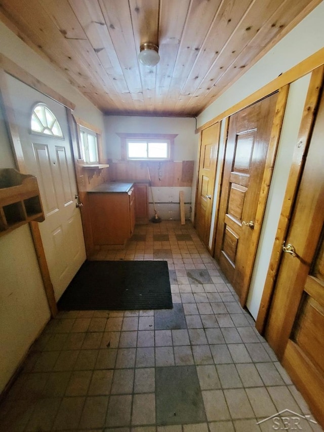 entryway with wooden ceiling