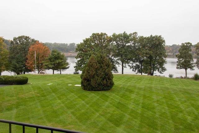 view of yard with a water view