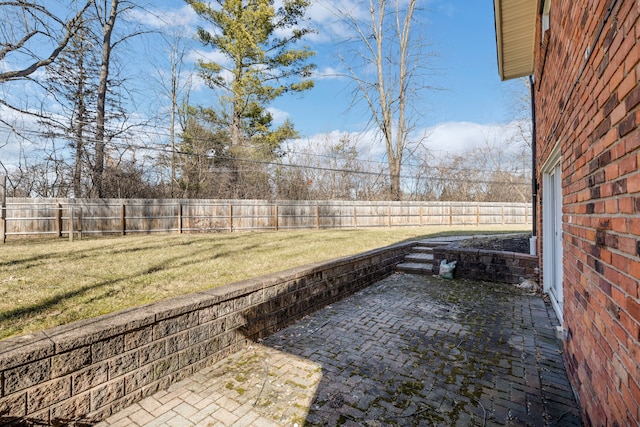 view of yard featuring a patio area and a fenced backyard