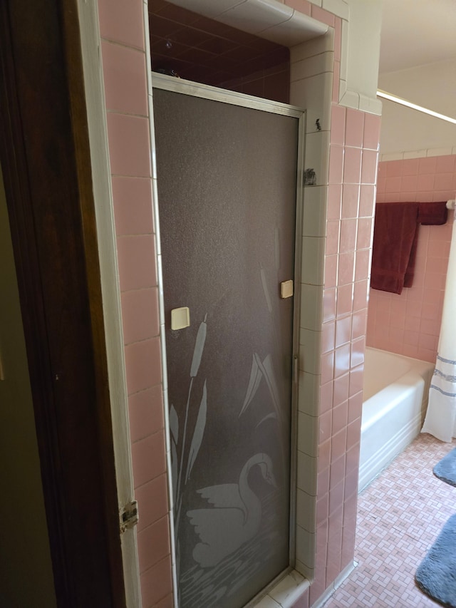 bathroom with a stall shower