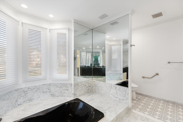 1265 Water Cliff Dr, Bloomfield Hills, MI 48302 - bathroom featuring plenty of natural light and ornamental molding