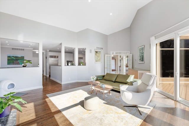 1265 Water Cliff Dr, Bloomfield Hills, MI 48302 - living room with high vaulted ceiling and wood finished floors