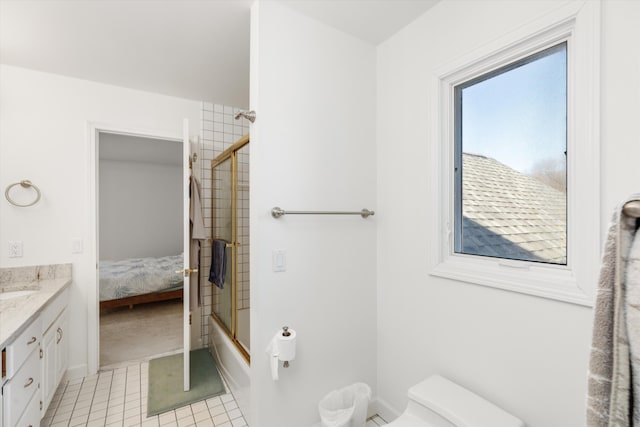 1265 Water Cliff Dr, Bloomfield Hills, MI 48302 - bathroom with vanity, enclosed tub / shower combo, tile patterned floors, and connected bathroom