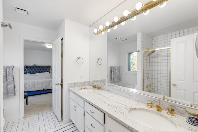 1265 Water Cliff Dr, Bloomfield Hills, MI 48302 - ensuite bathroom with double vanity, tile patterned flooring, and a tile shower
