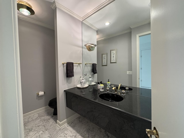 1265 Water Cliff Dr, Bloomfield Hills, MI 48302 - bathroom featuring marble finish flooring, crown molding, and recessed lighting