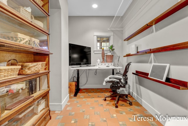 office area with recessed lighting and baseboards