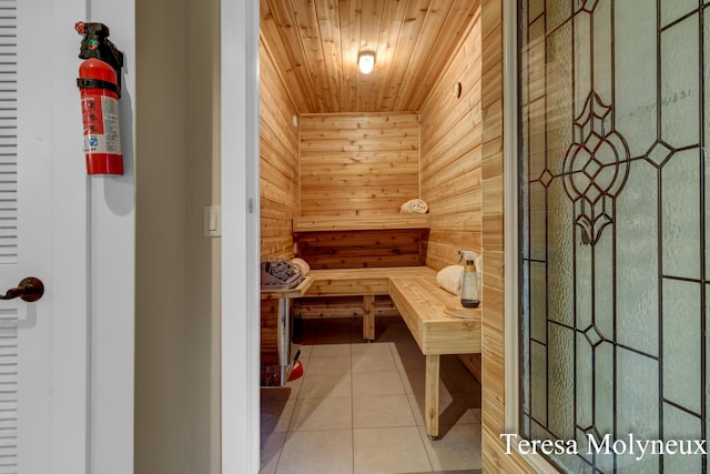 view of sauna / steam room with tile patterned flooring