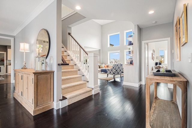 interior space with baseboards, wood-type flooring, and recessed lighting
