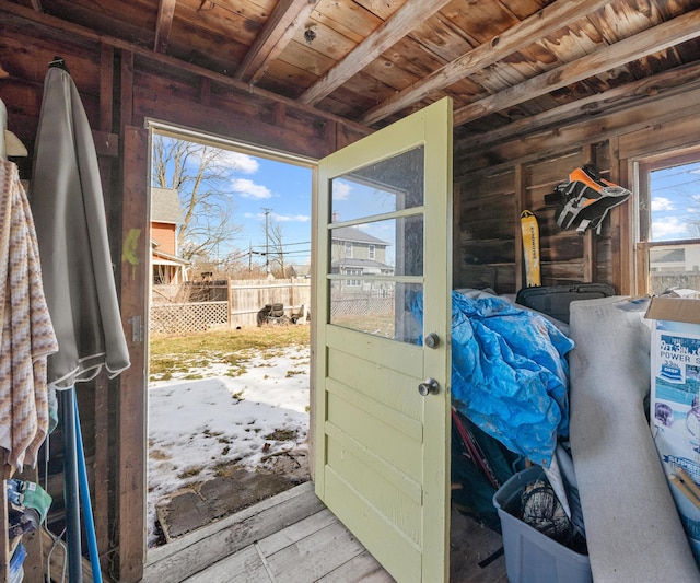 entryway with wooden ceiling