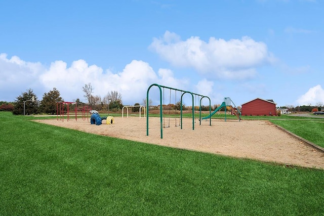 communal playground with a lawn